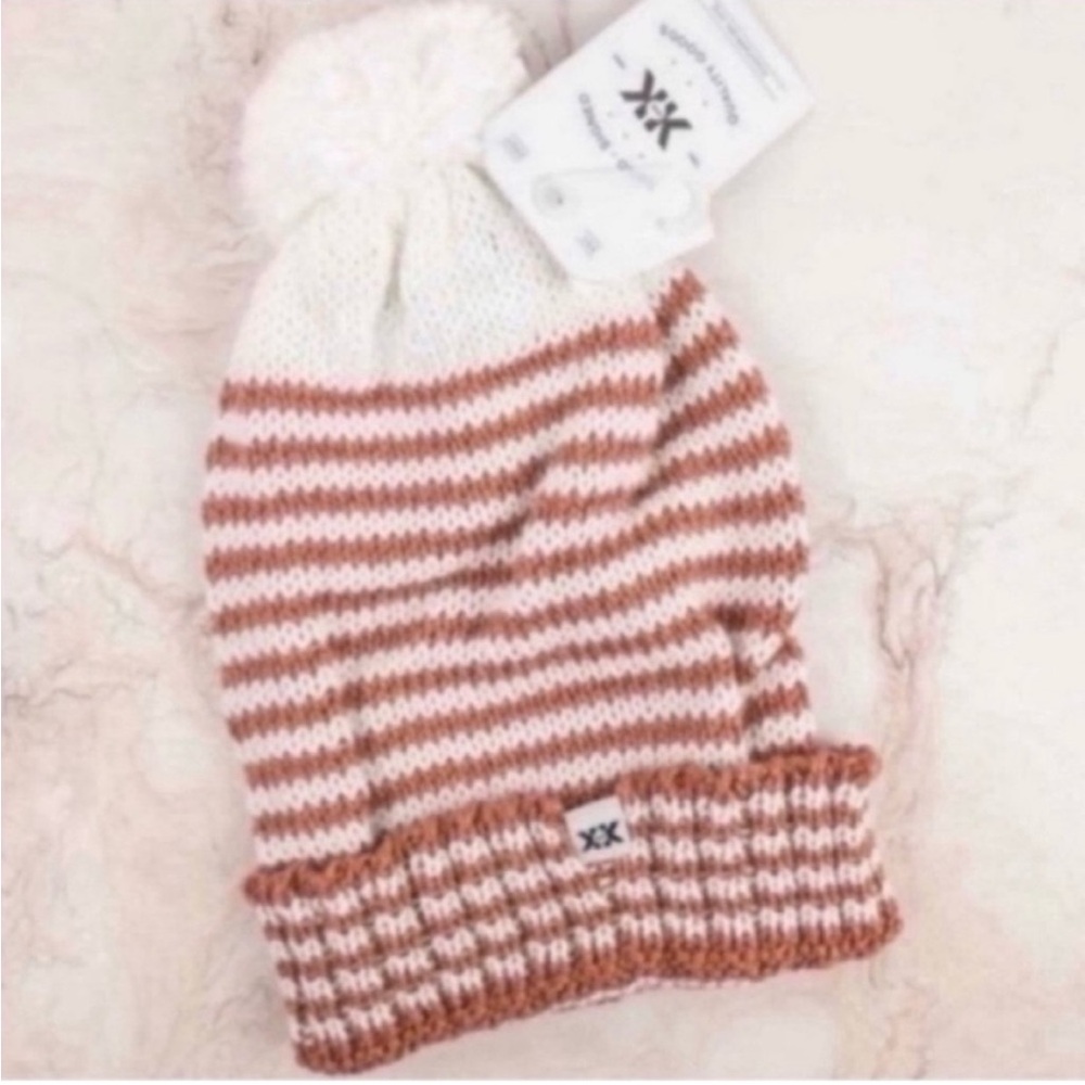 Krochet Kids Organic Fair Trade Pom Striped Metallic Beanie Hat